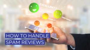 Hand holding a phone with reviews appearing to pop out of it