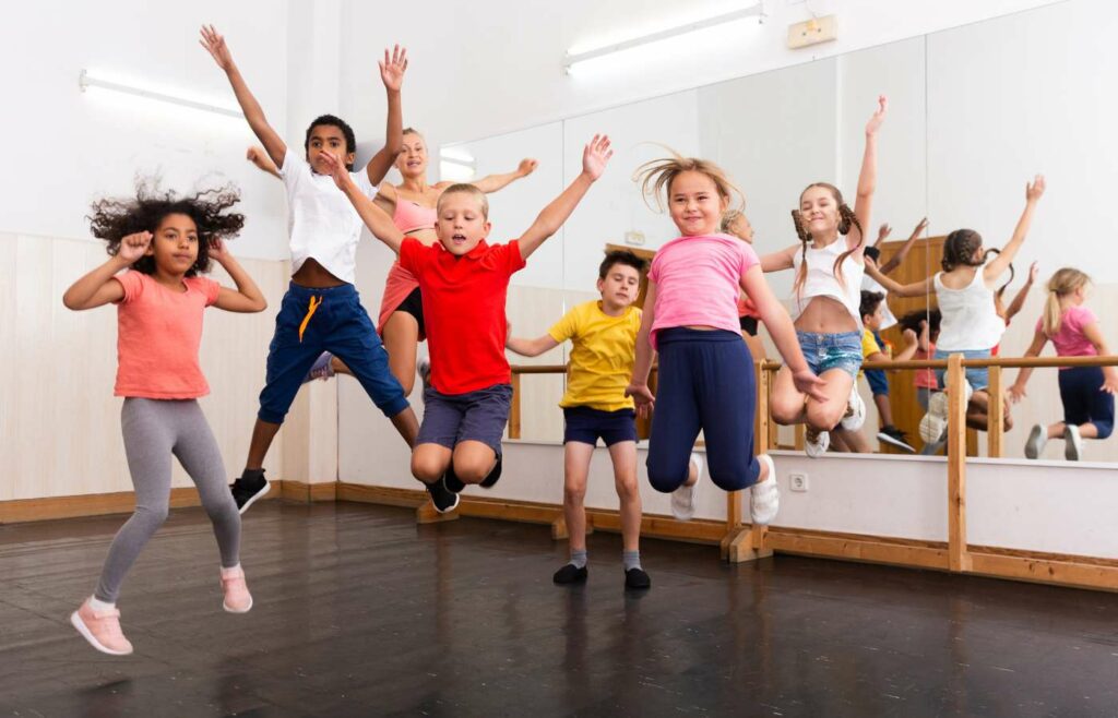 Kids jumping in a dance class